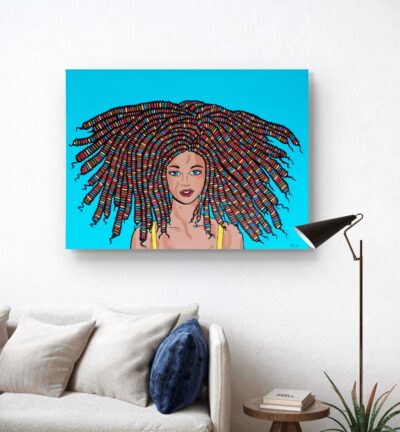 Manuel Lächner - Pop-Art-Frauenporträt mit bunten Dreadlocks – Urban-Art-Leinwandbild