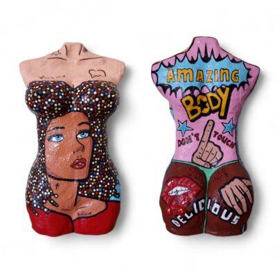 Farbenfroher Pop-Art-Frauentorso – handgefertigte Skulptur